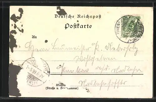 Lithographie Liebenwalde, Schützenhaus im Haidchen, Rathaus, Krieger-Denkmal