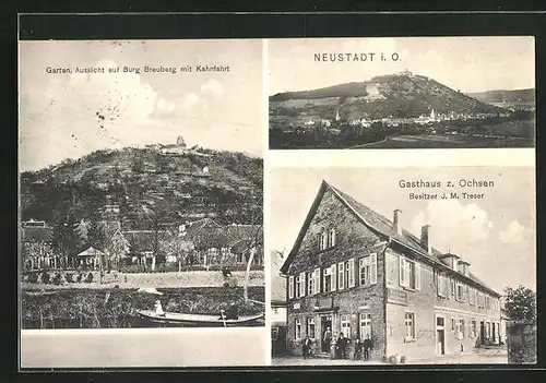 AK Neustadt i. Odw., Gasthaus zum Ochsen, Aussicht auf Burg Breuberg mit Kahnfahrt