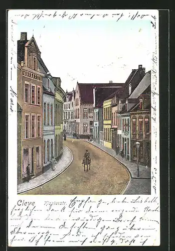 Goldfenster-AK Cleve, Klosterstrasse, Häuser mit leuchtenden Fenstern