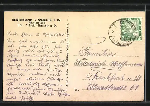 AK Schmitten i. Taunus, Erholungsheim, Hauptgebäude, Bes. P. Heid