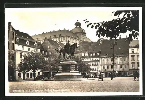 AK Weissenfels a. S., Schloss Augustusburg & Hotel Sächsischer Hof am Markt mit Denkmal