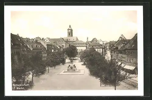 AK Schweinfurt, Geschäfte und Denkmal am Markt