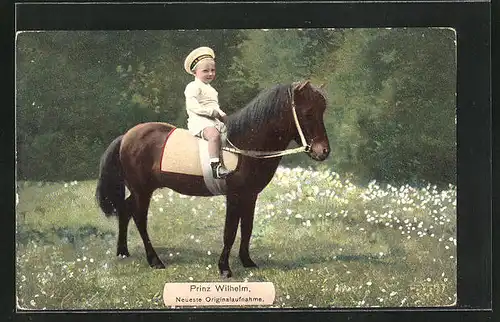 AK Prinz Wilhelm bei einem Spazierritt auf dem Pony sitzend