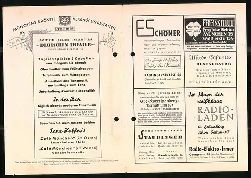 Filmprogramm Film Bühne, Reklame für Alhambra-Film-Theater in München, Lindwurmstrasse 124