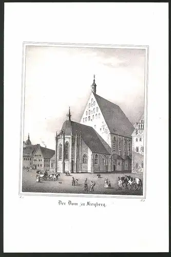 Lithographie Freiberg, Dom, Lithographie um 1835 aus Saxonia, 28 x 19cm