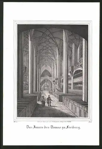Lithographie Freiberg, Das Innere des Domes, Lithographie um 1835 aus Saxonia, 28 x 19cm