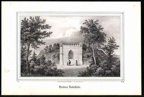 Lithographie Herders Ruhestätte, Lithographie um 1835 aus Saxonia, 28 x 19cm