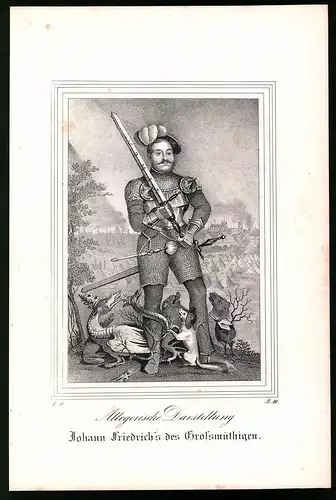 Lithographie Johann Friedrich der Grossmütige, Lithographie um 1835 aus Saxonia, 28 x 19cm