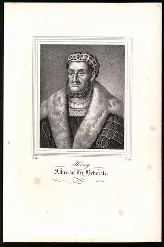 Lithographie Herzog Albrecht der Beherzte, Lithographie um 1835 aus Saxonia, 28 x 19cm