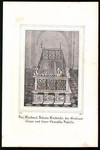 Lithographie Grabmal von Johann Friedrich dem Grossmütigen und seiner Gemahlin Sybilla, Lithographie um 1835 aus Saxonia