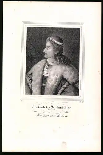 Lithographie Kurfürst von Sachsen Friedrich der Sanftmütige, Lithographie um 1835 aus Saxonia, 28 x 19cm