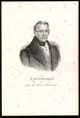 Lithographie Dr. Friedrich Ludwig Kreysig, Lithographie um 1835 aus Saxonia, 28 x 19cm