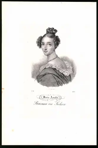 Lithographie Maria Amalia Prinzessin von Sachsen, Lithographie um 1835 aus Saxonia, 28 x 19cm
