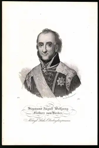 Lithographie Siegmund August Wolfgang Freiherr von Werder, Lithographie um 1835 aus Saxonia, 28 x 19cm