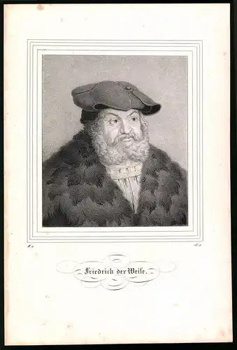 Lithographie Friedrich der Weise, Lithographie um 1835 aus Saxonia, 28 x 19cm