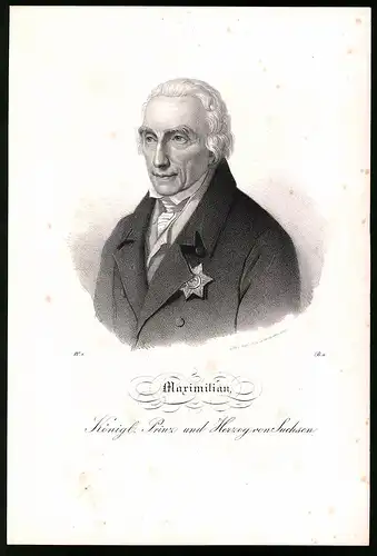 Lithographie Maximilian Königl. Prinz u. Herzog von Sachsen, Lithographie um 1835 aus Saxonia, 28 x 19cm