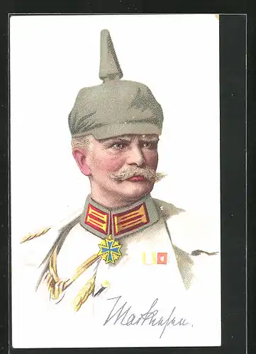 Lithographie Heerführer von Mackensen in Uniform mit Pickelhaube