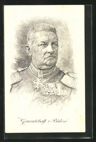 Künstler-AK Heerführer Generaloberst v. Bülow in Uniform mit Orden