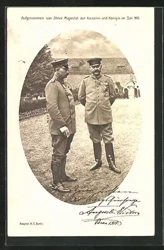 AK Paul von Hindenburg & Kaiser Wilhelm II., aufgenommen von der Kaiserin im Juli 1915