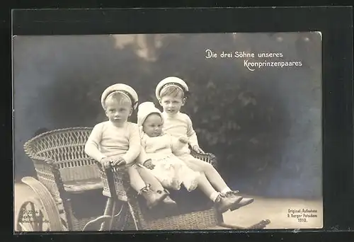 AK Die drei Söhne des Kronprinzenpaares im Korbstuhl