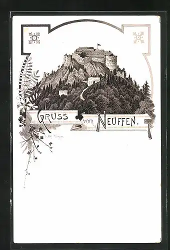 Lithographie Neuffen, Burg Hohenneuffen