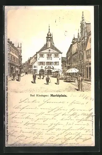 Lithographie Bad Kissingen, Stand auf dem Marktplatz