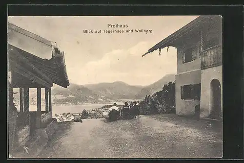 AK Freihaus /Tegernsee, Blick auf den See und Wallberg