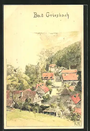 Künstler-AK Bad Griesbach, Teilansicht