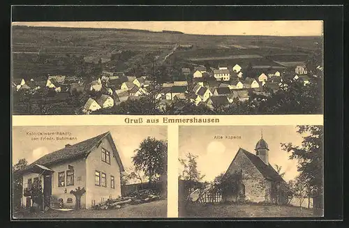 AK Emmershausen, Panorama, Kapelle & Kolonialwarenhandlung Friedrich Buhlmann