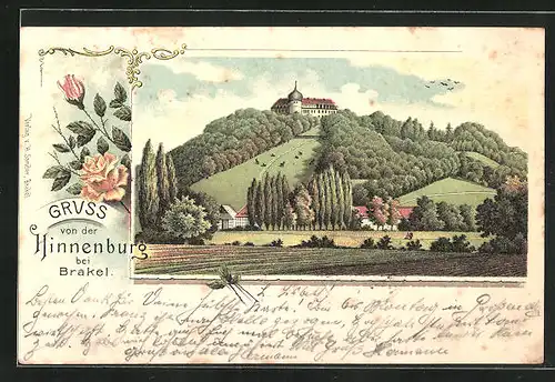 Lithographie Brakel, Blick zur Hinnenburg