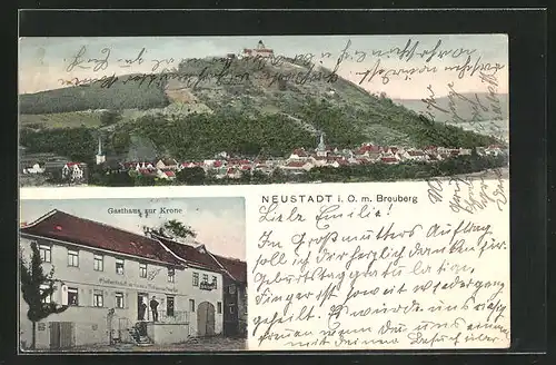 AK Neustadt i. O., Gasthaus zur Krone, Teilansicht mit Breuberg