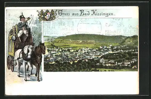 AK Bad Kissingen, Teilansicht, Postkutsche