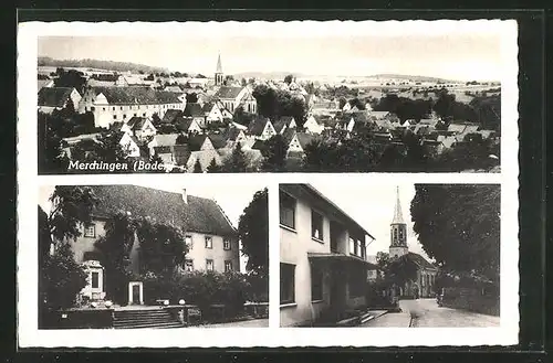 AK Merchingen /Baden, Teilansicht, Strassenpartie mit Kirche, Gebäudeansicht