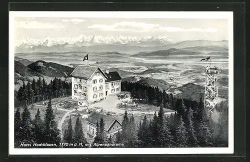 AK Badenweiler, Hotel Hochblauen mit Alpenpanorama