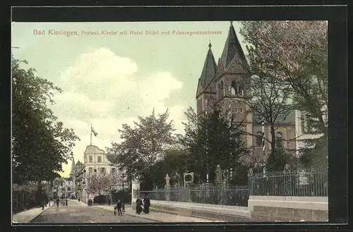 AK Bad Kissingen, Hotel Büdel und Protest. Kirche in der Prinzregentenstrasse