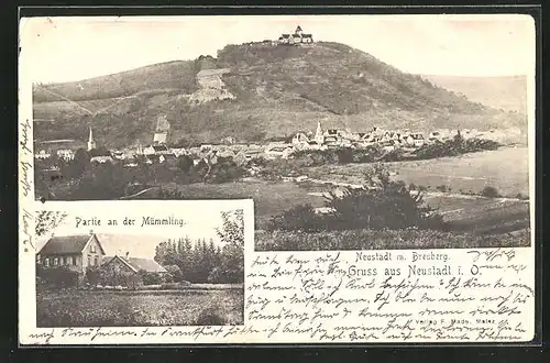 AK Neustadt i. Odw., An der Mümmling, Ortsansicht mit Breuberg