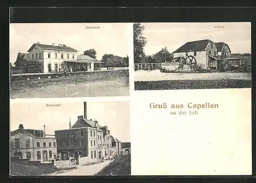 AK Capellen /Erft, Bahnhof, Mühle, Brauerei