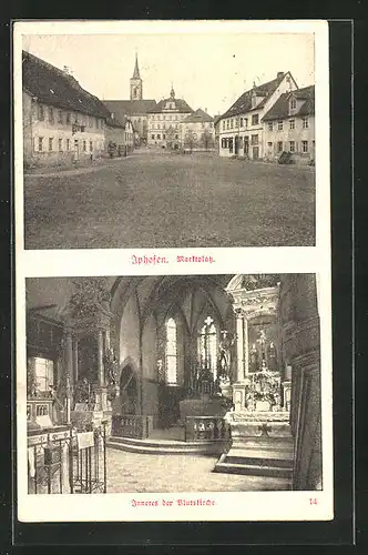AK Iphofen, Marktplatz und Inneres der Blutskirche