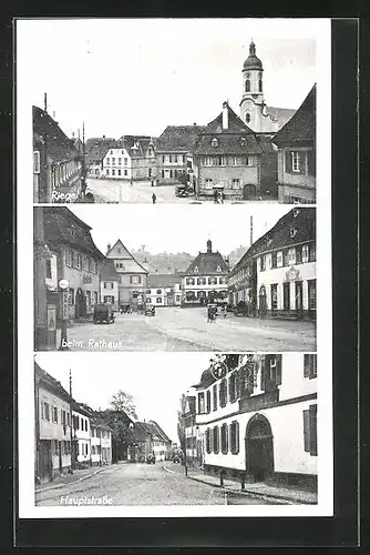 AK Riegel, Ortsansicht mit Rathaus und Hauptstrasse