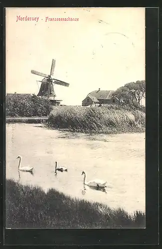 AK Norderney, Franzosenschanze mit Windmühle