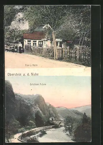 AK Oberstein a. d. Nahe, Fuhr`s Hütte, Gefallene Felsen in der Dämmerung