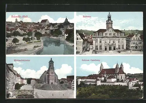 AK Schwäb. Hall, Gesamtansicht, Rathaus, Schloss Comburg, Michaeliskirche