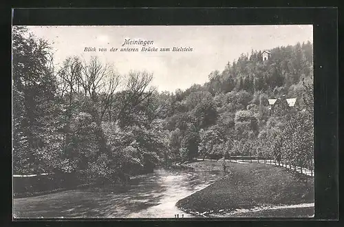 AK Meiningen, Blick von der unteren Brücke zum Bielstein