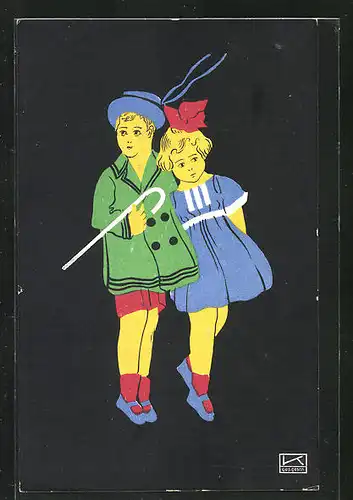 Künstler-AK Hilde Kallenbach: Geschwister beim Spaziergang