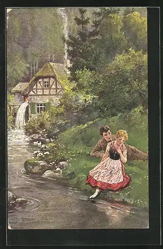 Künstler-AK R. Borrmeister: Am Mühlbach