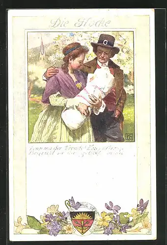 Künstler-AK Karl Friedrich Gsur, Deutscher Schulverein Nr. 192: Die Glocke, Paar mit Kind