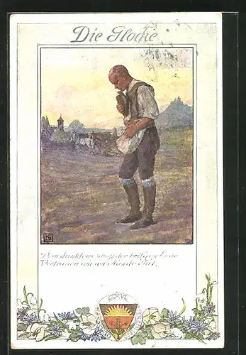 Künstler-AK Karl Friedrich Gsur, Deutscher Schulverein Nr. 198: Die Glocke, Mann im Gebet