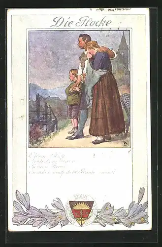 Künstler-AK Karl Friedrich Gsur, Deutscher Schulverein Nr. 197: Die Glocke, Trauernde Familie