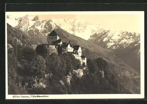 AK Vaduz, Schloss gegen die Alpen