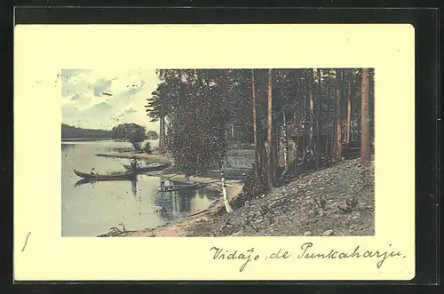 AK Punkaharju, Strandpartie mit Booten